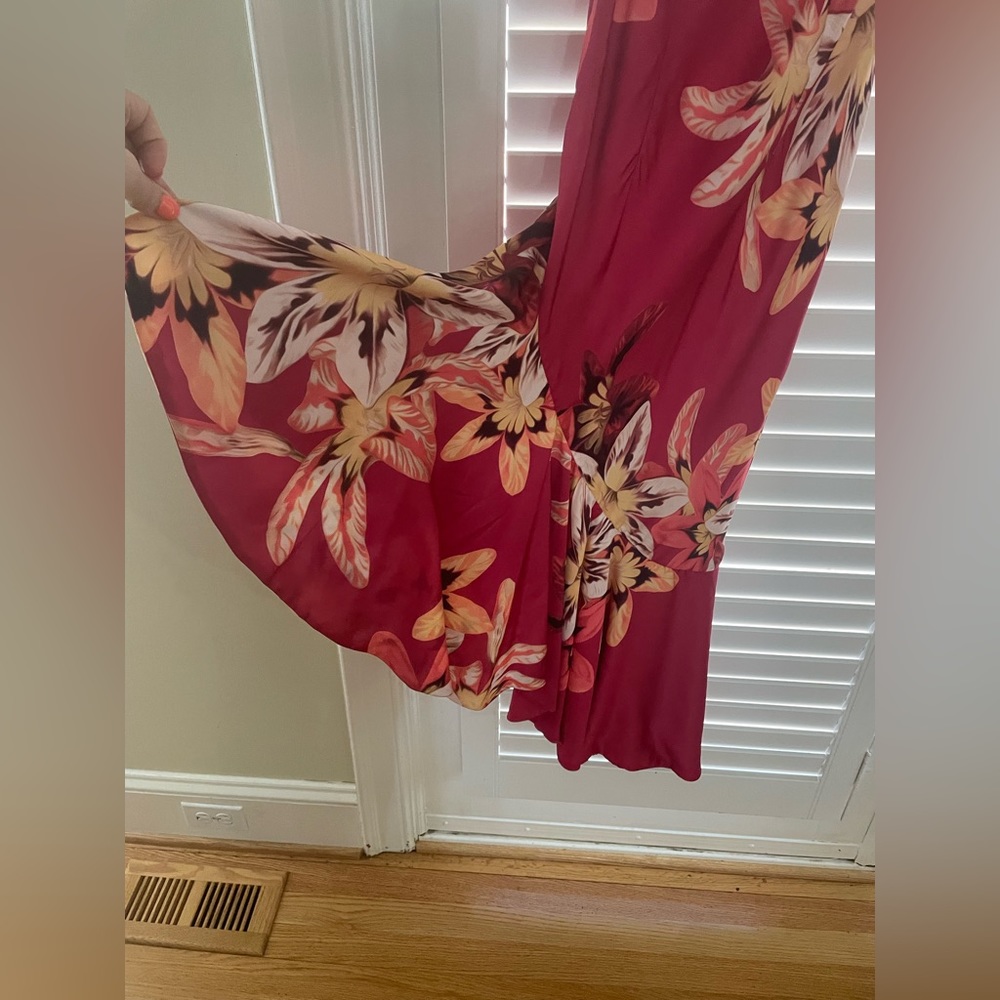 PatBO Carmen Floral Asymmetrical Slip Dress Pink Bias Cut Ruffle Hem Size 4 - Picture 7 of 11